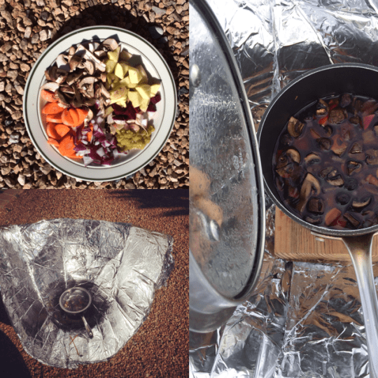 Cooking in the solar funnel oven! Image by: Paloma