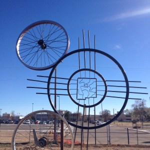 UNM students' artwork decorates the garden. Photo by author